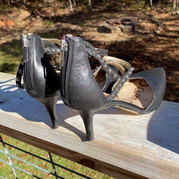 Sam Edelman Orla Black Leather Studded Pumps 3” Heels Size 8M - Picture 6 of 10